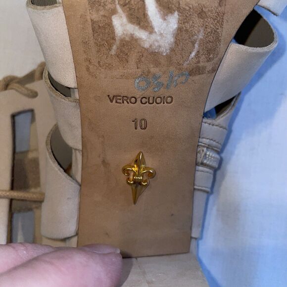 Pour La Victoire Strappy Heels Women’s Size 10 Medium Beige Leather Zip Side - Picture 3 of 12